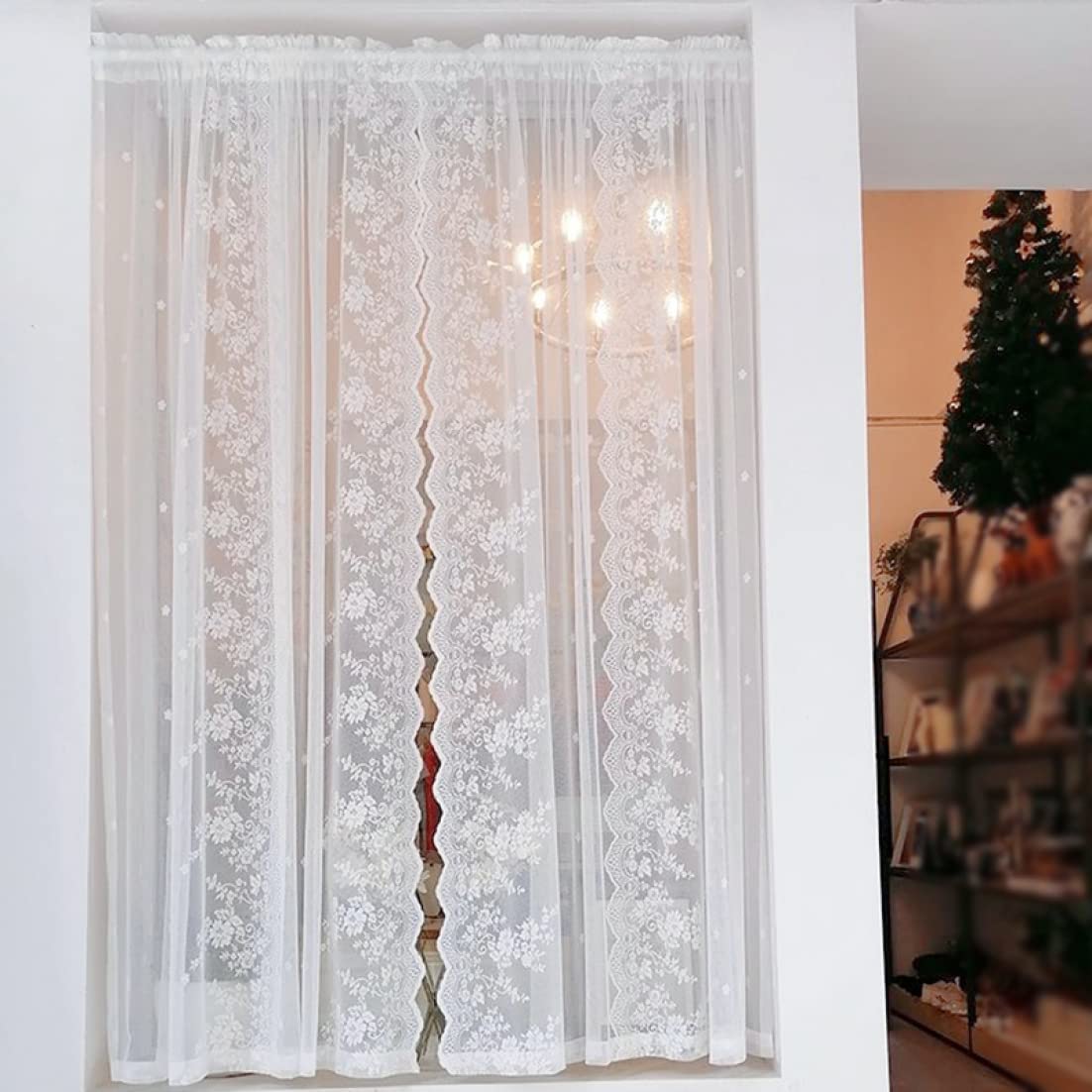 Amazon｜NASFH 花柄 おしゃれ のれん レース カラー 北欧